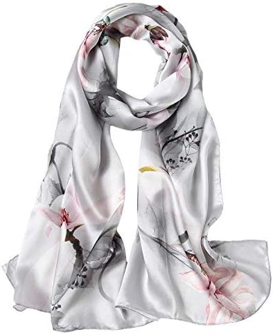 Women's 100% Mulberry Silk Scarf Floral Print Satin Long Scarf Wrap Shawl