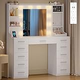 Hzuaneri 108 cm Tocador de Maquillaje Grande, Tocador con Luz LED Ajustable,...