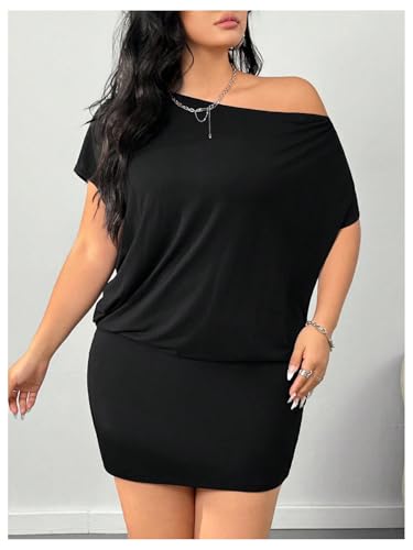 SOLY HUX Women's Plus Size Off The Shoulder Short Sleeve Tshirt Dress Summer Bodycon Party Mini Dresses4