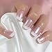 EchiQ Press On Nails Pearl Shine Pink French Nail White Round Fake Nails Short Glossy Satin Artificial Lady Fingernails with Adhesive Tabs