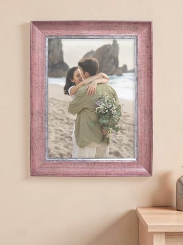 Image of GOLDEN PEACOCK 6x8 Inch Photo Frame - Antique Rose Pink & Silver Finish | Vintage Decorative Tabletop & Wall Hanging Picture Frame for Home Decor & Gifting