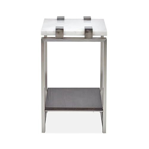 Magnussen Paradox Accent Table, Pearl White, Roasted Almond, Brushed Platinum