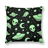 Funda de cojín de 45 cm x 45 cm, Cremallera Oculta, Funda de Almohada de alienígena de Dibujos Animados de Luna para Sala de Estar, Dormitorio, sofá