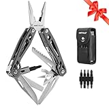 Gifts for Men Him Dad, WETOLS 21-in-1 Multitools with Pocket Knife, Stainless Steel Self-locking Pliers with 8 Screwdriver Bits, Multi Tool Camping Gear, EDC Knife with Pouch for Outdoor Survival