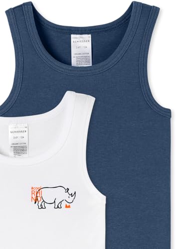 Schiesser Jungen 2 Pack Unterhemd Feinripp Bio Baumwolle Multipack - 100% Organic Cotton - Größe 92 bis 140