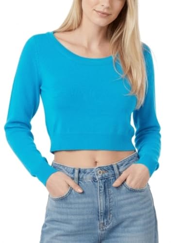 Image of Women's Crop Top Stretch Sweater - Long Sleeve Slim Bodycon Crewneck Casual Basic Solid Cropped Knit Pullover Top