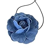 Collar De Collar De Flor Camelia Azul Collar Con Correa Larga De Temperamento Gargantilla Vintage Collar De Cadena Con Clavícula Collar De Collar De Flor Camelia Azul Para Niñas, L