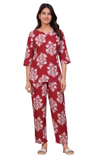 Image of Women's Printed Night Suit of Kurti & Pajama Set Women Night Wear Set