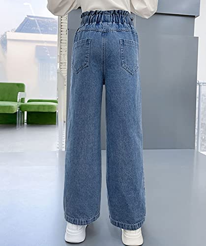 Betusline Girls' High Waist Baggy Denim Pants, 3-13 Years3