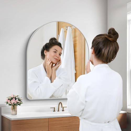 Image of FORBATH Arched Bathroom Mirror 30x36 Inch, Arch Wall Mirror with Silver Aluminum Frame, Arched Mirror for Dresser, Fireplace,Entryway,Home Decor,Hanging or Leaning Against Wall