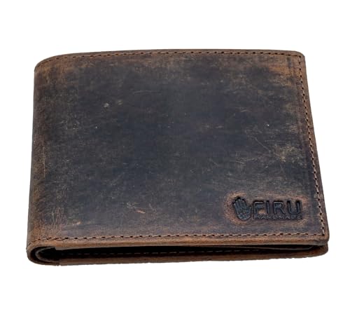 Firu-Handmade Top Grain Leather Wallet for Men with RFID Blocking-Slim Billfold with 8 Card Slots-Bifold, Extra Capacity with 2 ID Windows-Vintage Design, Gift for Him (Buffalo Brown)