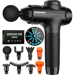 RAEMAO Massage Gun, Handheld Electric Deep Tissue Muscle Massager for Athletes for Pain Relief Attaching 8 Replacement Heads, Percussion Massager with 10 Speeds, Father’s Day Gifts, Black