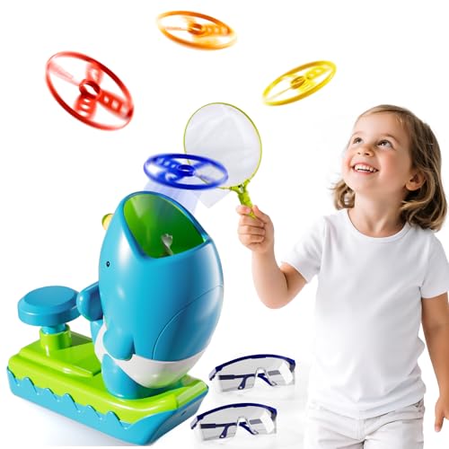 Flying Disc Launcher Outdoor Toys with 1 Whale Launcher, 24 Flying Discs, 2 Butterfly Nets and 2 Protective Glasses, Outside Toys for Kids Ages 3-5 6-8 Boys Girls Chasing Catching Games Birthday Gifts