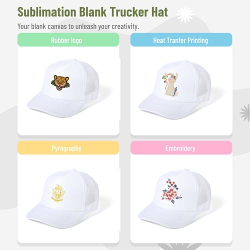 Image of 10 PCS Sublimation Blank Trucker Hats, Plain Baseball Caps with Adjustable Back Strap Unisex Mesh Caps for Men and Women DIY
