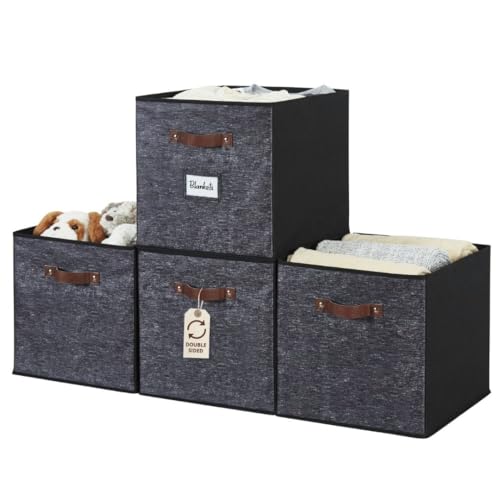 Image of DECOMOMO Storage Baskets, 13x15x13 Storage Cube Bins with Labels for Organizing Shelves Kallax (Kallax / 4pcs, Black Pattern)