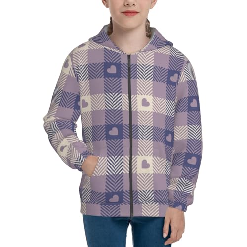 Heart Check Plaid Kid Hoodies Boys Zip Up Sweatshirts Girls Pullover with Pocket3