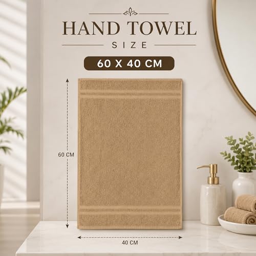Image of Divine Casa Cotton Hand Towels Pack of 4 Brown & Grey, 550 GSM Ultra Soft & Highly Absorbent Thick Bathroom Towels, 60 x 40 cm