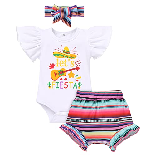 Isn't She Lovely Newborn Baby Girls Coming Home Outfit Ruffle Romper Shorts Pants Headband 3PCS Summer Clothes Set