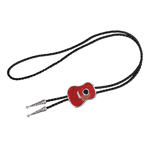 Generic 2pcs Estilo Vintage Guitarra Forma Cowboy Bolo Gravata Gravata de Couro para Homens Vermelho
