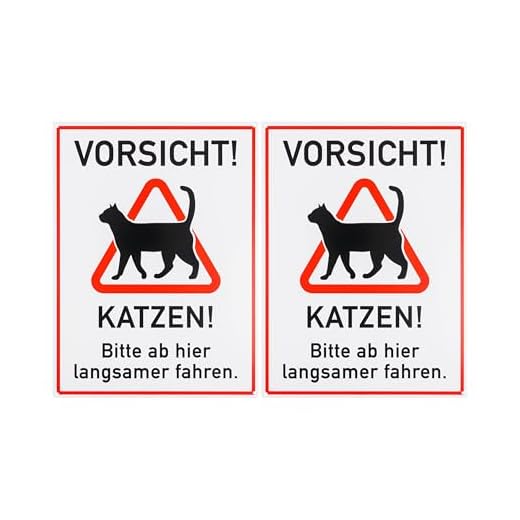 Señal de advertencia "¡ATENCIÓN! ¡GATOS! Por favor, reduzca la velocidad", 2 pzs, 40 x 30 cm, señal de PVC de 1 mm de grosor con taladros, señal de seguridad para el conductor Precaución gato
