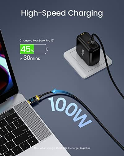 AOHI USB C to USB C Cable with Display, Magline USB C Cable Nylon 4ft 100W, Type C Fast Charging Cable Charger Cord for GalaxyZ/S21/Ultra/S21+, MacBook Pro/Air, iPad Pro/Air, Pixel 4/3 XL and More