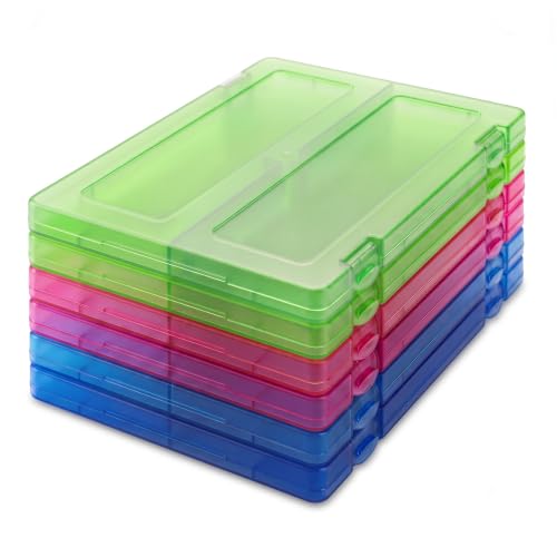 Image of 6 Packs A4 Paper Storage Boxes, 8.5 x 11 Plastic Portable Project Case for US letter Size and A4 paper, Plastic Multi-Purpose Thick Scrapbook Storage Box for Office (12.6 inchL x 9.5 inchW x 0.94 inchH)