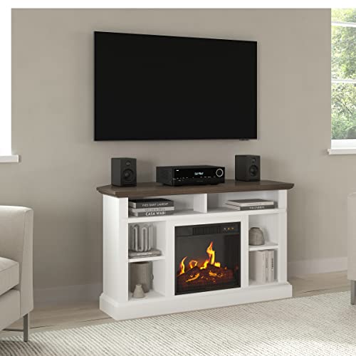 NORTHWEST Corner TV Stand with Electric Fireplace Fits 55-Inch TVs - Console with Storage Cabinet, Remote, Adjustable Heat, and LED Flames (White) -  80-FPWF-M7