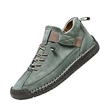 Comfortable Orthopedic Sneakers for Women, Slip On Leather Trainers with Side Zip Flats Wedge Walking Sneakers, Outdoor Hiking Sports Shoes, Green, 9.5