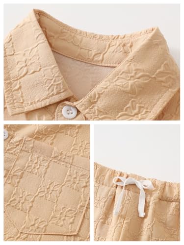 Image of Boys 6 Pieces Summer Beach Outfits Short Sleeve Button Down Shirts and Shorts Vacation Texture Sets for Kids