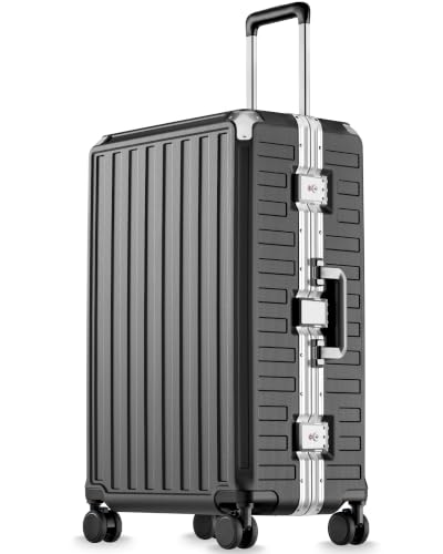 Image of LUGGEX Zipperless Checked Suitcase, Aluminum, Charcoal Metallic, 26 inch | Checked Luggage, 100% PC Hard Shell, 8010S Aluminum Frame, 8 Spinner Wheels, TSA Lock, Hard Shell, ZX-Core