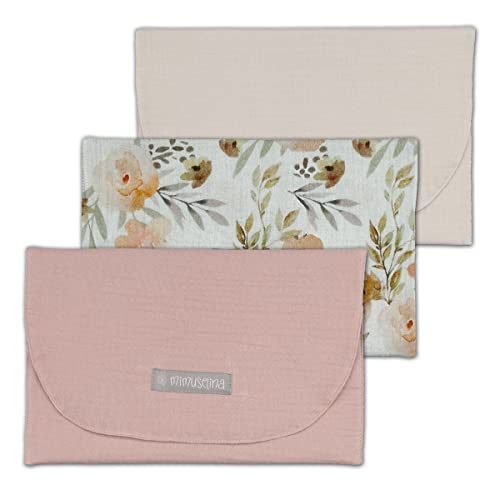 MIMUSELINA | Pack 3x Bolsa impermeable para muda | Organizador ropa de bebe para hospital o carrito | Porta Pañales y toallitas Bebe | Bolsa de Tela porta documentos para bebes | Arena, Bella y Rosa