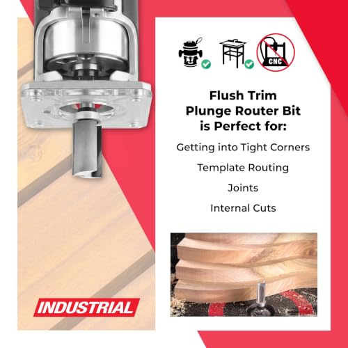 Image of Amana Tool 45467 Carbide Tipped Flush Trim Plunge Template Router Bit 1 Inch Dia x 1-3 /4 x 1 /2 Shank with Upper Ball Bearing