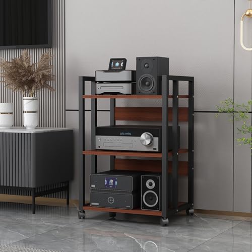 Soportes de altavoz Soporte moderno para audio y video con estantes de madera de altura ajustable, gabinete de almacenamiento de audio esquinero móvil de 3, 4 y 5 niveles para componentes estéreo de