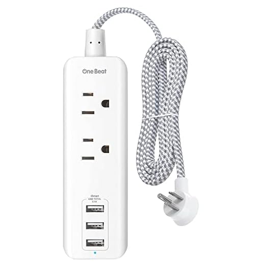 Power Strip with USB - 2 Outlets 3 USB Charging Ports(3.1A, 15W), Desktop Charging Station with 5 ft Braided Extension Cord, Flat Plug Travel Power Strip for Cruise, Home Office, ETL Listed