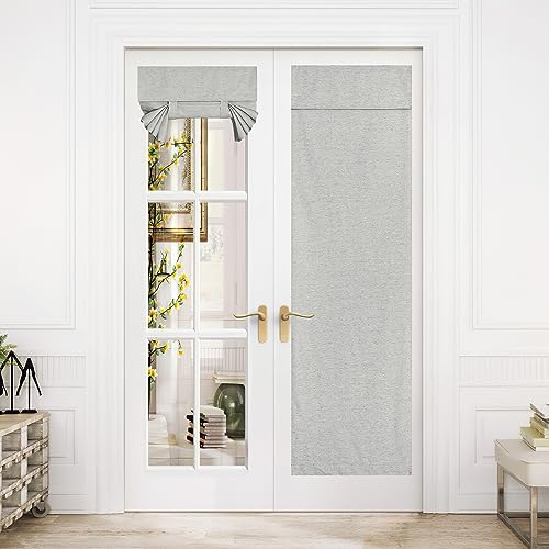 NICETOWN Thermal Insulated Linen French Door Curtain Room Darkening Window Drape for Patio Sidelight Glass Door Curtain Privacy Tie up Blind, W26 x L7