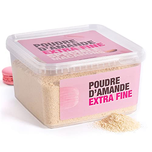 Poudre d'amande extra-fine spéciale macarons (1kg) - Farine d'amande blanche 100% naturelle, sans conservateur et sans additifs - Emballage pratique en boîte hermétique
