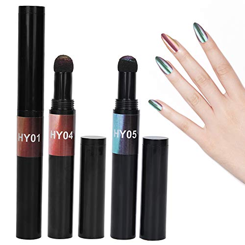 3Pcs Nail Magic Powder Pen Holographische Nägel Glitter Sticks Nail Art Dekoration einfach zu färben für Lidschatten und…
