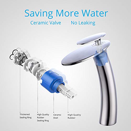 Wovier Chrome Waterfall Bathroom Sink Faucet With Supply Hose,Single Handle Single Hole Vessel Lavatory Faucet,Slanted Body Basin Mixer Tap Tall Body Commercial #TOP2