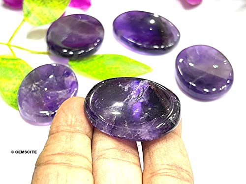Wholesalegemshop Gemscite Amethyst Worry Stones,Palm Pocket Energy Stone,Thumb Worry Stone Water Drop Natural Amethyst Chakra Reiki Healing Crystals - Tumbled Palm Stone With Velvet Bag #TOP1