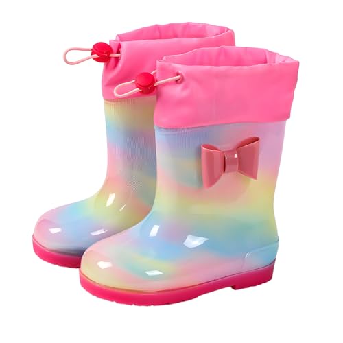 Toddler Kids Waterproof Rain Boots Rubber Easy-On Lightweight Rainshoe Durable PVC Outdoor Rain Shoes for Girls Boys (C rainbow, Toddler, Women, 7, Numeric, US Footwear Size System, Medium)