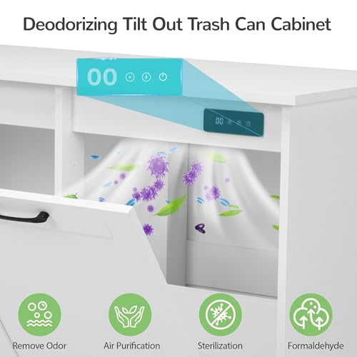 JAXPETY Double Tilt Out Trash Cabinet, Kitchen Hidden Garbage Can with Negative Ion & Deodorizing Function,Free Standing Recycling,Dog Proof 10 Gallon Trash Bin Cabinet for Bathroom, Living Room - Thumbnail 2