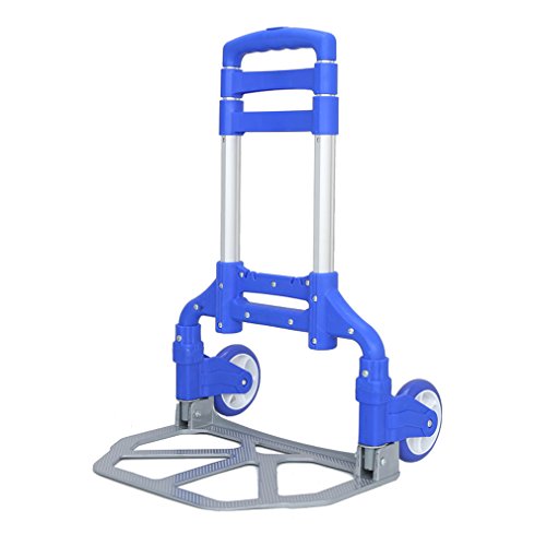 Homgrace Hand Truck and Dolly up to 150 lb Capacity, Adjustable Aluminum Folding Hand Cart with PU Rubber Wheels (Blue)