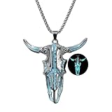 Hewill Western Necklace Luminous Ox Bull Skull Head Horn Necklace for Women Men Jewelry