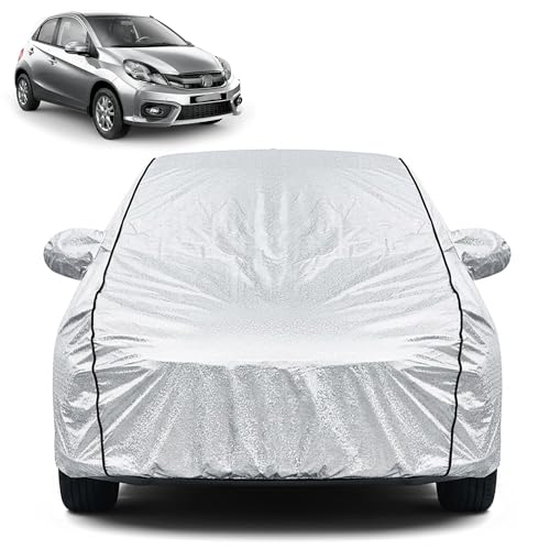 Image of Waterproof Car Cover for Honda Brio | Dustproof, UV Resistant & Scratch Protection | Soft Cotton Lining | Triple Stitched | Mirror Pockets & Elastic Fit | Silver