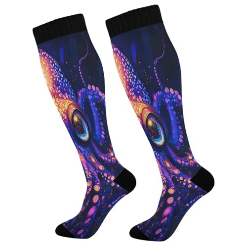 ALAZA Kraken Magic Compression Socks for Women Men Unisex Knee High Stockings for Running Athletic