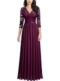 MISSMAY Women's Vintage Floral Lace V Neck Evening Bridesmaid Formal Long Dress, Medium, Magenta