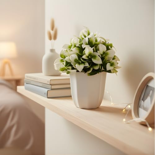 Image of fancymart Artificial Citrus Leaves White Bunch in Pot - 22 cm Height, Perfect for Tabletop Decoration | Ideal for Home & Office Decor