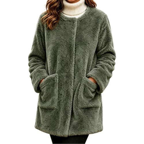 Fleece Jacket Women Open Front Teddy Fall Winter Outerwear Patch Pockets