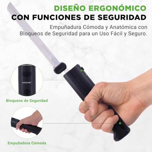 Miniatura 4 de Nutrichef Cuchillo Jamonero Electrico, Inalambrico, Funcion De Encendido Y Apagado, Ligero, Seguro, Para Jamon, Carnes, Aves, Pan Y Queso, Cuchillas De Acero Inoxidable