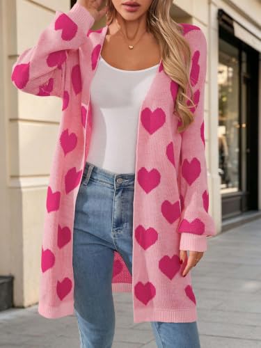 Image of Oversized Long Cardigan Sweaters for Women Cute Heart Fall Coats Outfits
